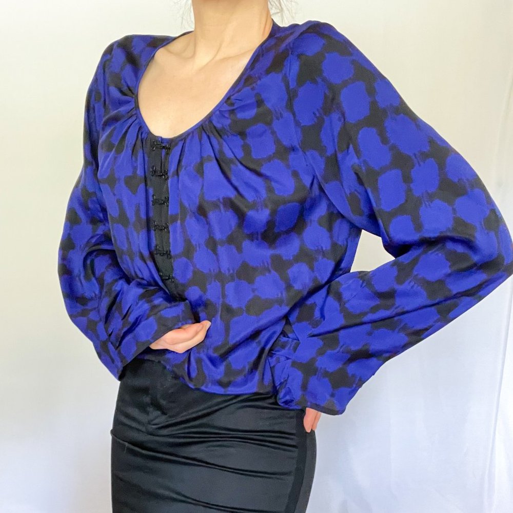 RARE Central Park West Purple Black Tie Dye Effect Silky Oversized Tunic Blouse